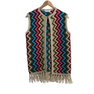 Vintage 70’s Fringe Rainbow Zigzag Vest “AS IS”  19” pit to pit Approx Sz S
